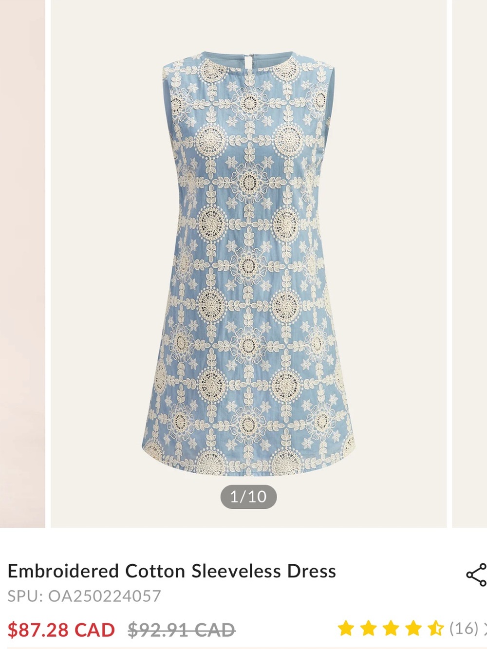 Commense Light Blue Sleeveless Embroidered Mini Dress